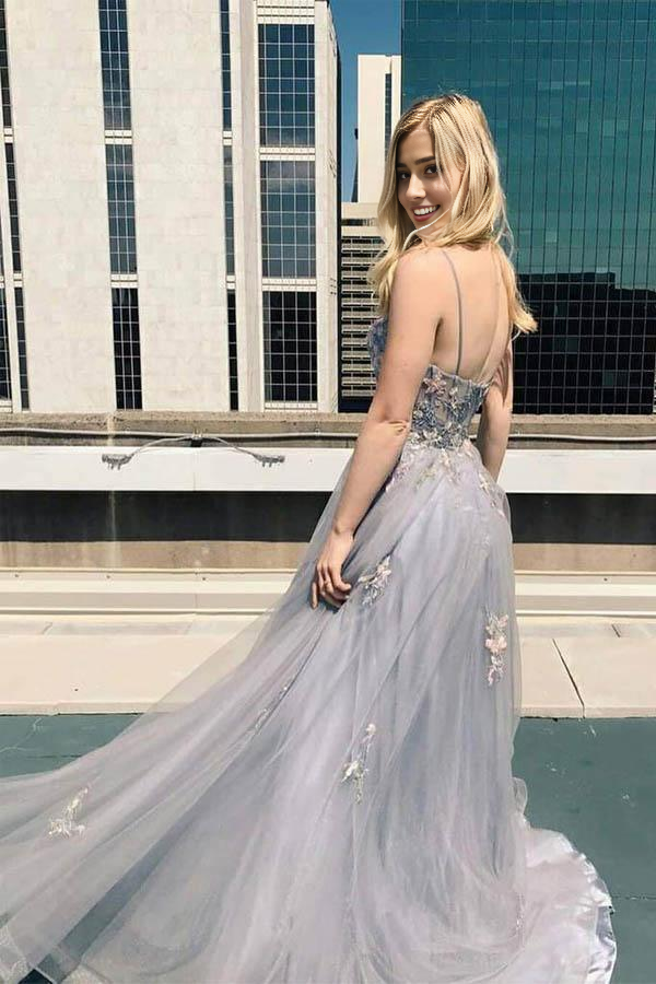 A-Line Sweetheart Spaghetti Straps Lace Appliques Long evening gown Prom Dress
